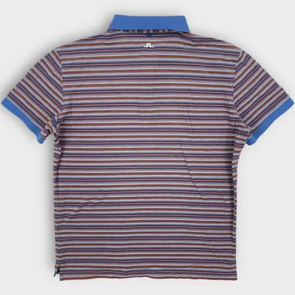 $115 J Lindeberg Polo Shirt Mens Large Striped Dev Slim Lux Pique Logo Golf - Picture 5 of 9